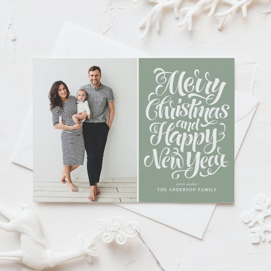 Cartes Pour Fêtes Annuelles Sage Green Joyeux Noël et Bonne Année Photo