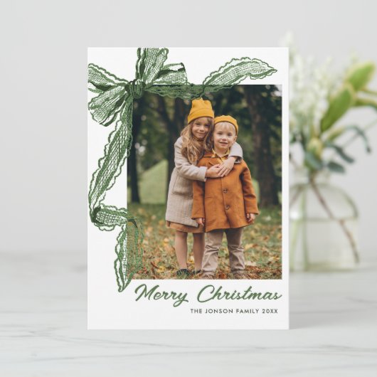 Cartes Pour Fêtes Annuelles Sage Green Lace Christmas Bow Ribbon 2 Photo (Debout devant)