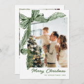 Cartes Pour Fêtes Annuelles Sage Green Lace Christmas Bow Ribbon 2 Photo (Devant / Derrière)
