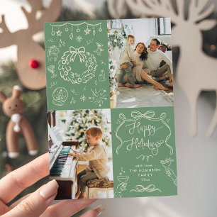 Cartes Pour Fêtes Annuelles Sage Green Main Drawn Bows Happy Holidays 2 Photo