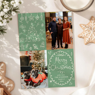 Cartes Pour Fêtes Annuelles Sage Green Main tirée Joyeux Noël 2 Photo