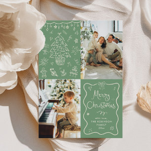 Cartes Pour Fêtes Annuelles Sage Green Main tirée Joyeux Noël 2 Photo
