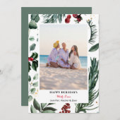 Cartes Pour Fêtes Annuelles Sage Green Pine Bough Red Berry Joyeux Noël (Devant / Derrière)