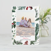 Cartes Pour Fêtes Annuelles Sage Green Pine Bough Red Berry Joyeux Noël (Debout devant)