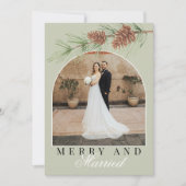 Cartes Pour Fêtes Annuelles Sage Green Pine Merry & Married Photo Christmas (Devant)