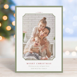 Cartes Pour Fêtes Annuelles Sage Green & Red Minimal Joyeux Noël Photo