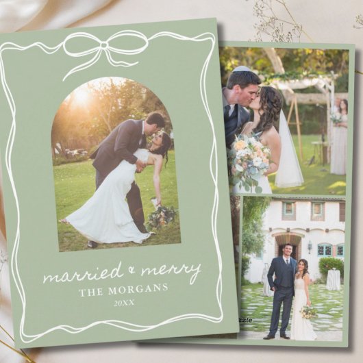 Cartes Pour Fêtes Annuelles Sage Green Rustic Marié & Joyeux 4 Mariage photo