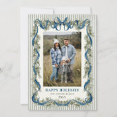 Cartes Pour Fêtes Annuelles Sage Green Stripped Blue Bow Christmas 2 Photo (Devant)