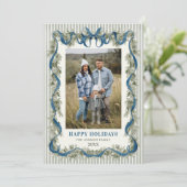 Cartes Pour Fêtes Annuelles Sage Green Stripped Blue Bow Christmas 2 Photo (Debout devant)
