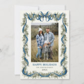 Cartes Pour Fêtes Annuelles Sage Green Stripped Blue Bow Christmas 5 Photo (Devant)