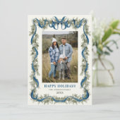 Cartes Pour Fêtes Annuelles Sage Green Stripped Blue Bow Christmas 5 Photo (Debout devant)