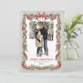 Cartes Pour Fêtes Annuelles Sage Green Stripped Red Bow Christmas 2 Photo (Debout devant)