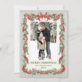 Cartes Pour Fêtes Annuelles Sage Green Stripped Red Bow Christmas 5 Photo (Devant)
