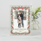 Cartes Pour Fêtes Annuelles Sage Green Stripped Red Bow Christmas 5 Photo (Debout devant)