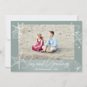 Cartes Pour Fêtes Annuelles Sage Photo de plage Étoile de mer Mers et salutati
