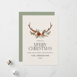 Cartes Pour Fêtes Annuelles Sage vert botanique élégant cerf floral