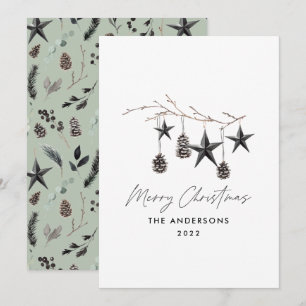 Cartes Pour Fêtes Annuelles Sage vert moderne scandi élégant script Noël