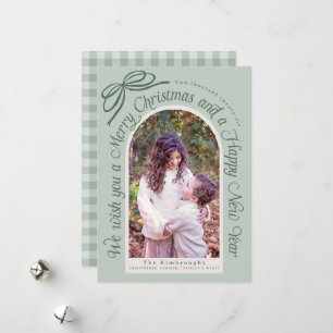 Cartes Pour Fêtes Annuelles Sage Vert Rustique Photo avec Ruban en Ivoire