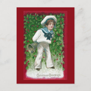 Cartes Pour Fêtes Annuelles Sailor Boy et Bell Vintage Christmas