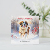Cartes Pour Fêtes Annuelles Saint Bernard Chien En Neige Joyeux Noël (Debout devant)