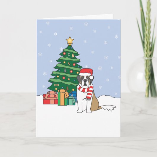 Cartes Pour Fêtes Annuelles Saint Bernard et sapin de Noël (Devant)