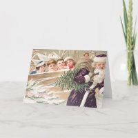 Saint Nicolas avec arbre et enfants Vintage
