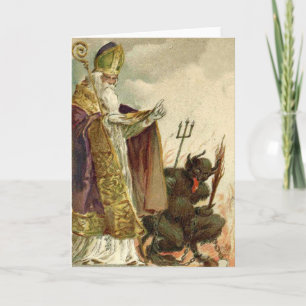 Cartes Pour Fêtes Annuelles Saint Nicolas Krampus Fourche Prêtre
