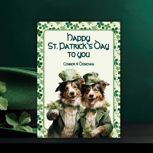 Cartes Pour Fêtes Annuelles Saint Patrick Cheerful Irish Paws Duo Chig