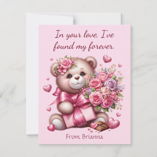 Cartes Pour Fêtes Annuelles Saint Valentin Amour Rose Ours (Devant)