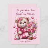 Cartes Pour Fêtes Annuelles Saint Valentin Amour Rose Ours (Devant / Derrière)