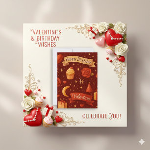 Cartes Pour Fêtes Annuelles Saint-Valentin Anniversaire Céleste Rouge Vintage