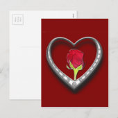 Cartes Pour Fêtes Annuelles Saint Valentin Argent Charm Frame Heart - Red Rose (Devant / Derrière)