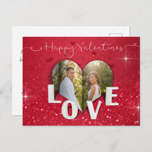 Cartes Pour Fêtes Annuelles Saint Valentin au coeur Photo Parties scintillant (Devant / Derrière)