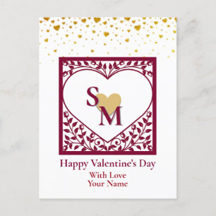 Cartes Pour Fêtes Annuelles Saint-Valentin au coeur rouge initial et or