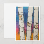 Cartes Pour Fêtes Annuelles Saint-Valentin, bouleaux à l'aquarelle (Devant / Derrière)