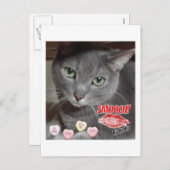 Cartes Pour Fêtes Annuelles Saint Valentin Chat bleu russe gris (Devant / Derrière)