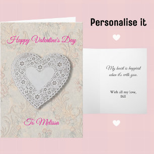Cartes Pour Fêtes Annuelles Saint-Valentin cœur et fleurs en dentelle vintage