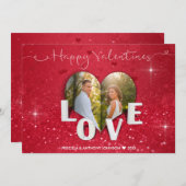 Cartes Pour Fêtes Annuelles Saint Valentin Coeur Parties scintillant rouge - C (Devant / Derrière)