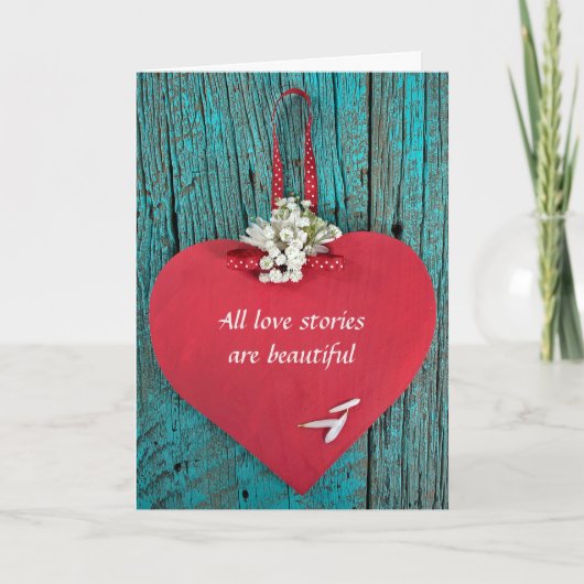 Cartes Pour Fêtes Annuelles Saint Valentin coeur rouge sur bois rustique (Devant)