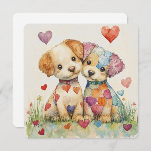 Cartes Pour Fêtes Annuelles Saint-Valentin des chiots patchwork (Devant / Derrière)