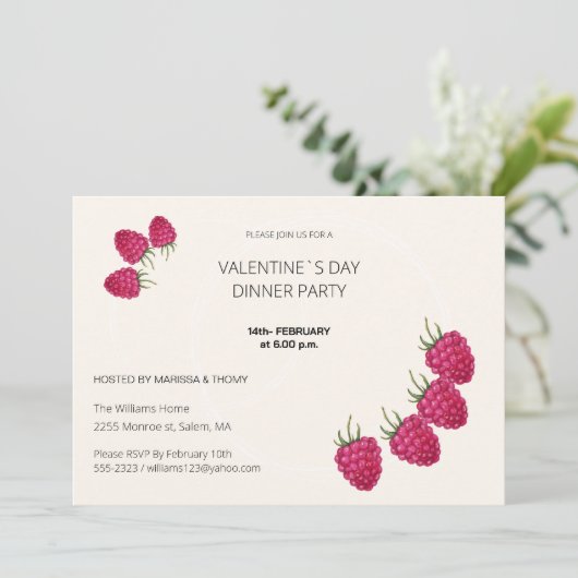 Cartes Pour Fêtes Annuelles Saint Valentin`Dîner de fête aquarelle framboise (Debout devant)