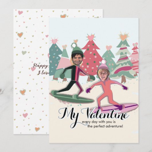 Cartes Pour Fêtes Annuelles Saint-Valentin en snowboard (Devant / Derrière)