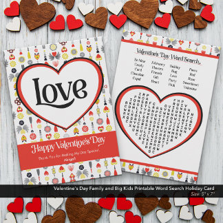 Cartes Pour Fêtes Annuelles Saint Valentin Famille Enfants Printable Word Sear
