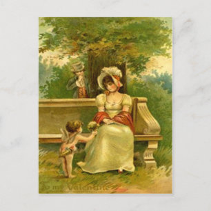 Cartes Pour Fêtes Annuelles Saint-Valentin Femme Fleurs Cupidon Victorien