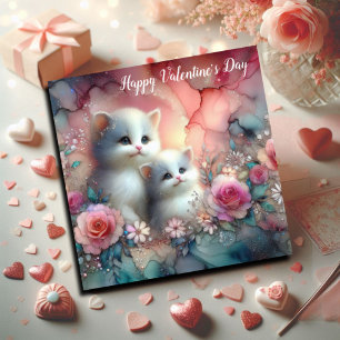 Cartes Pour Fêtes Annuelles Saint-Valentin Floral Aquarelle aux Chatons Fantai