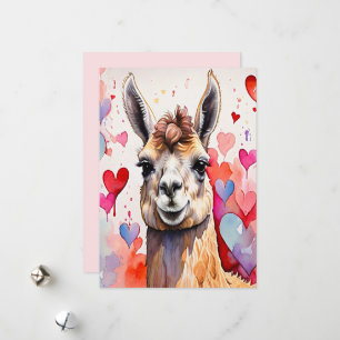 Cartes Pour Fêtes Annuelles Saint-Valentin Lama Aquarelle Cœurs Deux-Tons