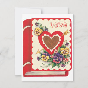 Cartes Pour Fêtes Annuelles Saint Valentin Livre Cœur et Fleurs Mignon Vintage