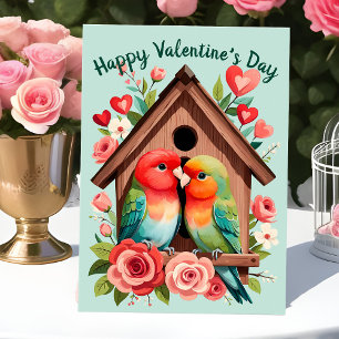 Cartes Pour Fêtes Annuelles Saint-Valentin Lovebirds mignon Parrot Couple Coeu