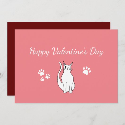 Cartes Pour Fêtes Annuelles Saint-Valentin mignon chat en rouge rose (Devant / Derrière)