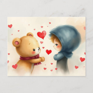 Cartes Pour Fêtes Annuelles Saint Valentin Ours en peluche et petite fille